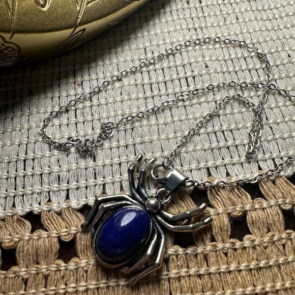 Lapis Lazuli/Copper Spider Pendant Necklace - Picture 9 of 9